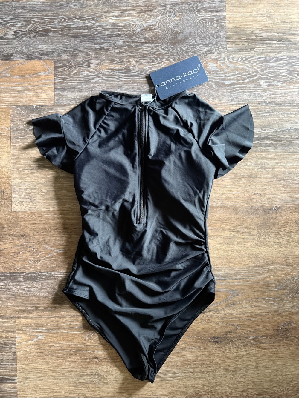 Anna-Kaci Black Flutter Sleeve Half Zip Swimsuit 🩱